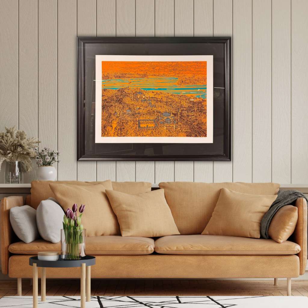 DEVRİM ERBİL(TURUNCU) İstanbul Eski Yarımada ve Kuşlar Serigraf Baskı