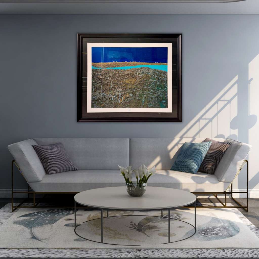 DEVRİM ERBİL(MAVİ)İstanbul Kırmızı Şiir ve Kuşlar Serigraf Baskı