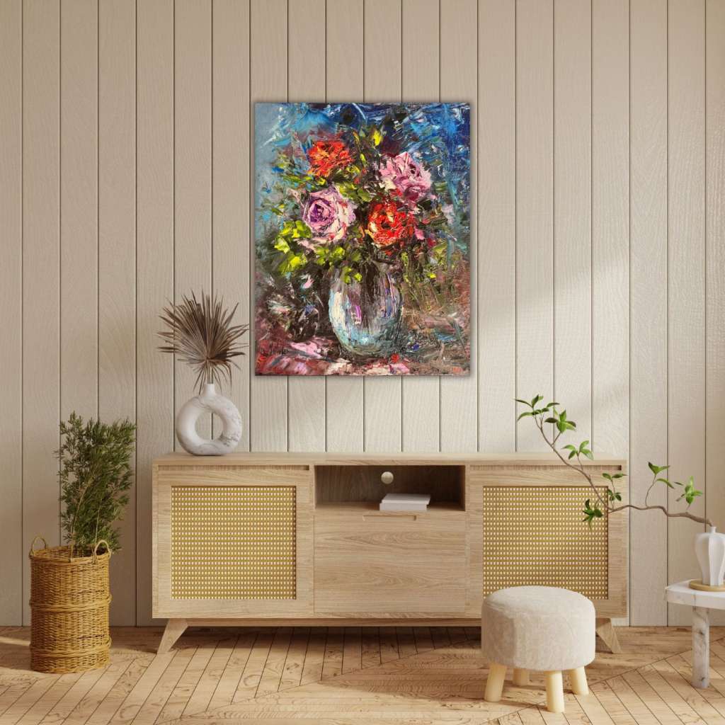 Renkli Çiçekler Yağlı Boya Tablo