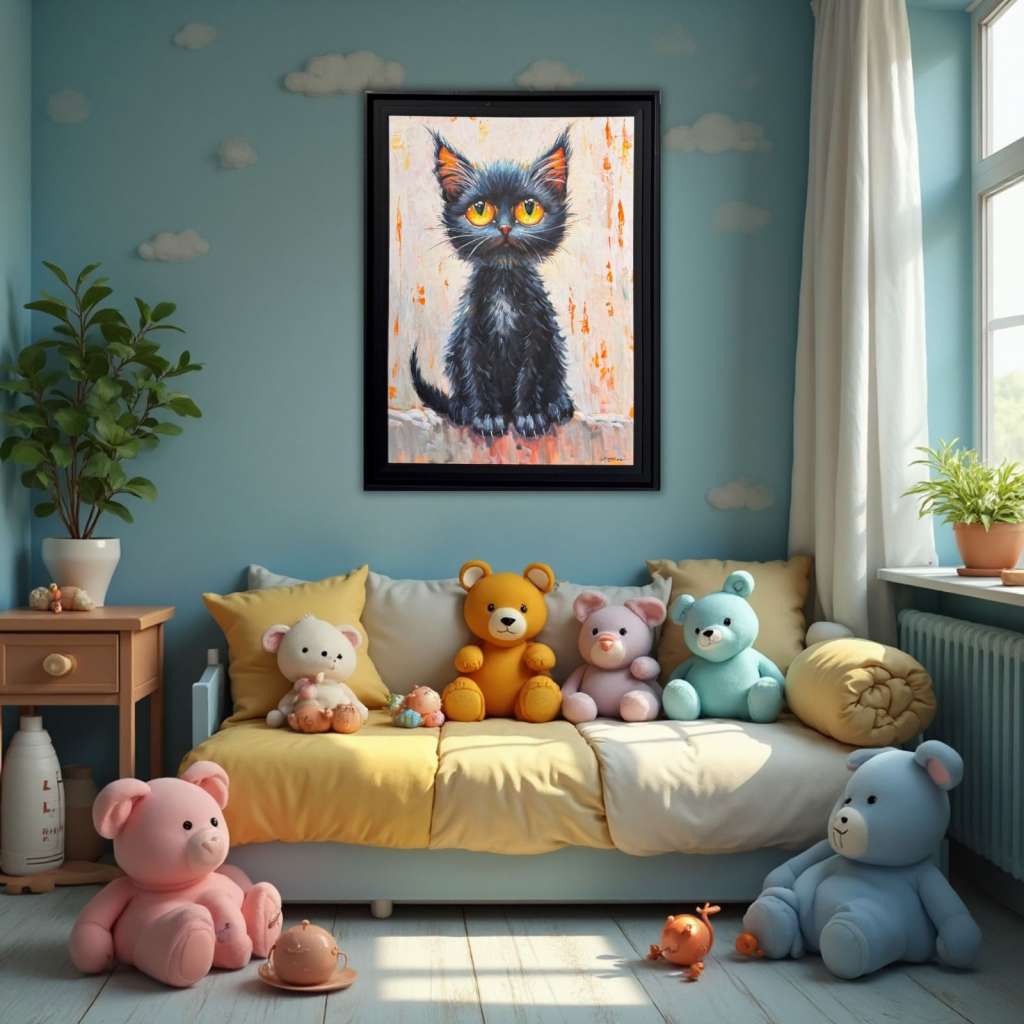 Kara Kedi Yağlı Boya Tablo