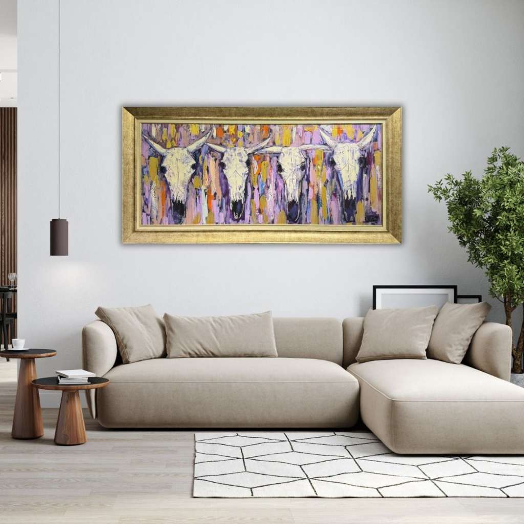 Renkli Geyik Kafaları Yağlı Boya Tablo